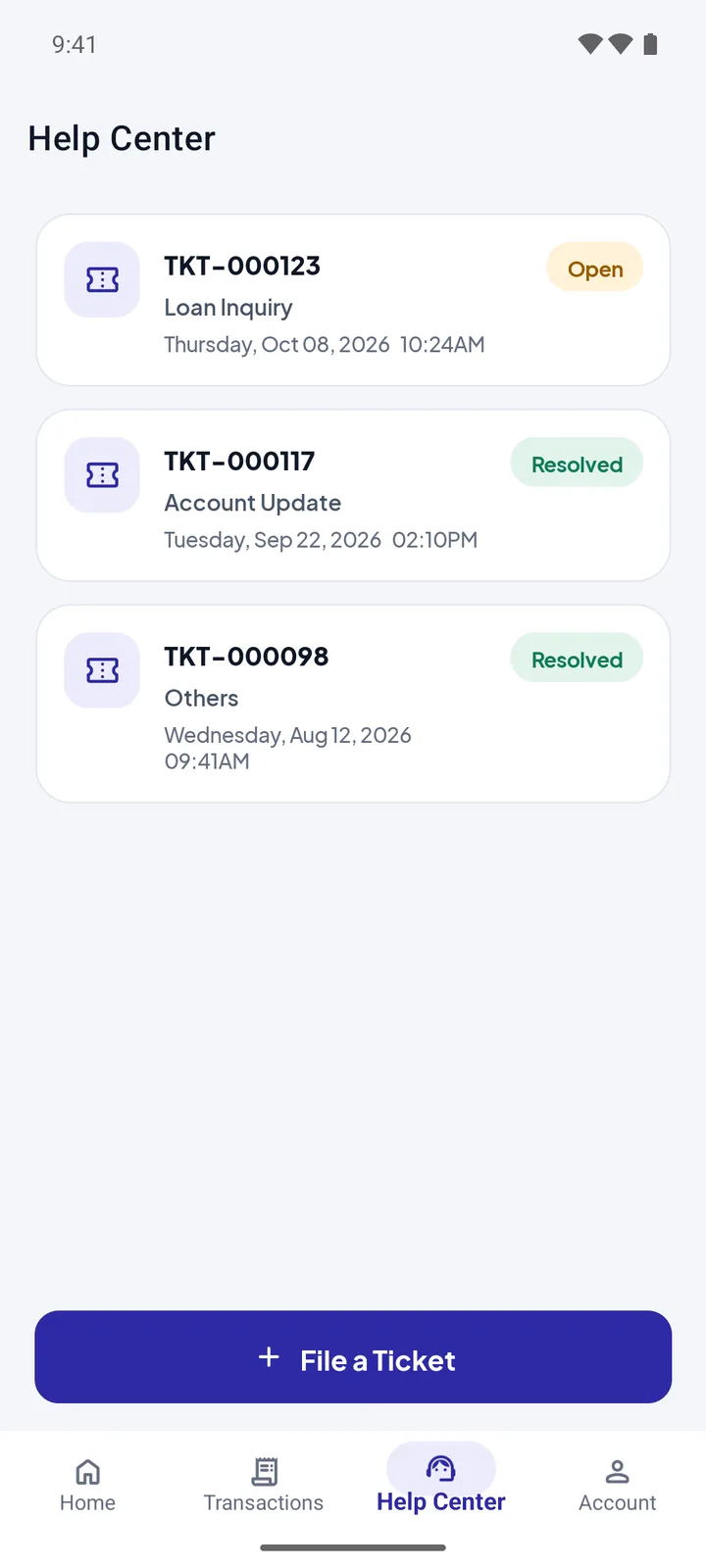One Cloud ERP Members App help center with open and resolved support tickets
